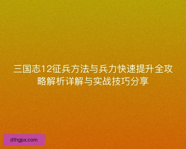 三国志12征兵方法与兵力快速提升全攻略解析详解与实战技巧分享