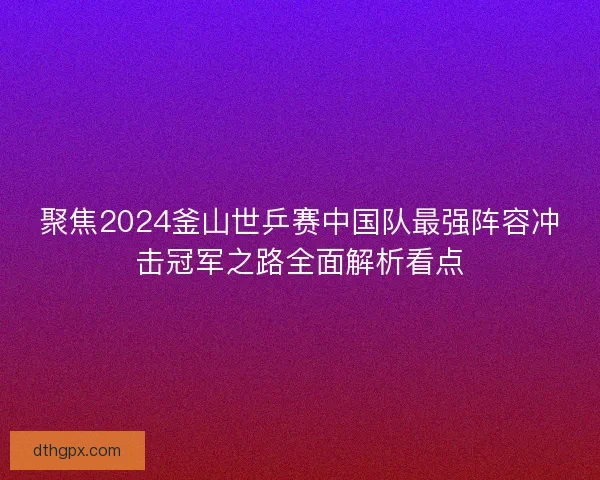 聚焦2024釜山世乒赛中国队最强阵容冲击冠军之路全面解析看点